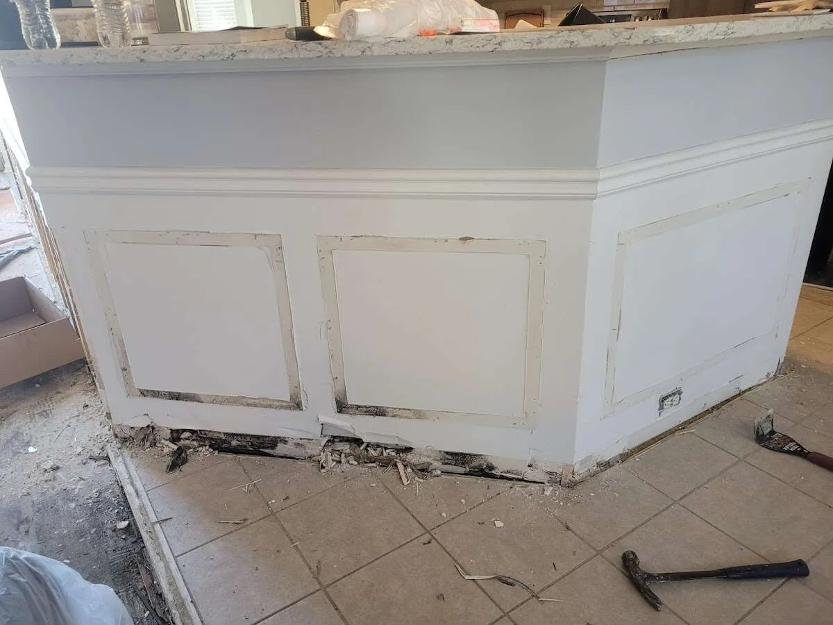 Water damage and mold on kitchen during Storm Damage Restoration in Mahtomedi